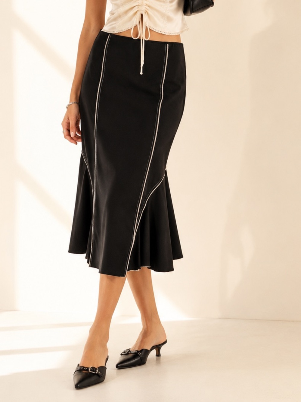 Vintage Y2K Contrast Stitch Midi Skirt Dark Romantic Asymmetrical design Sz 12